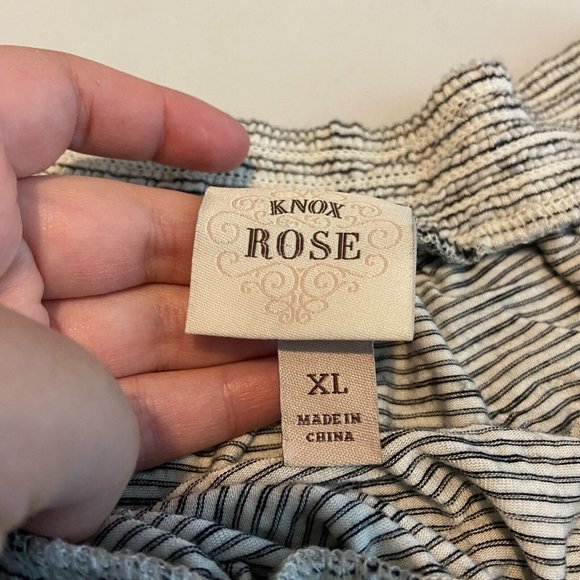 Knox Rose Women XL Striped Peasant Top Blouse Off Shoulder Tie Short Sleeve Boho - Picture 5 of 10